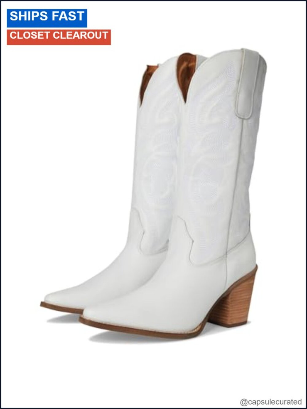Leather Mid Calf Equestrian Boots Snip Toe Block Heel Pull On Casu